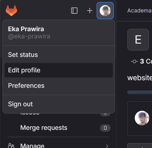 GitLab Edit profile menu