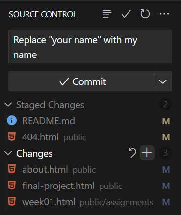 Commit changes from VS Code